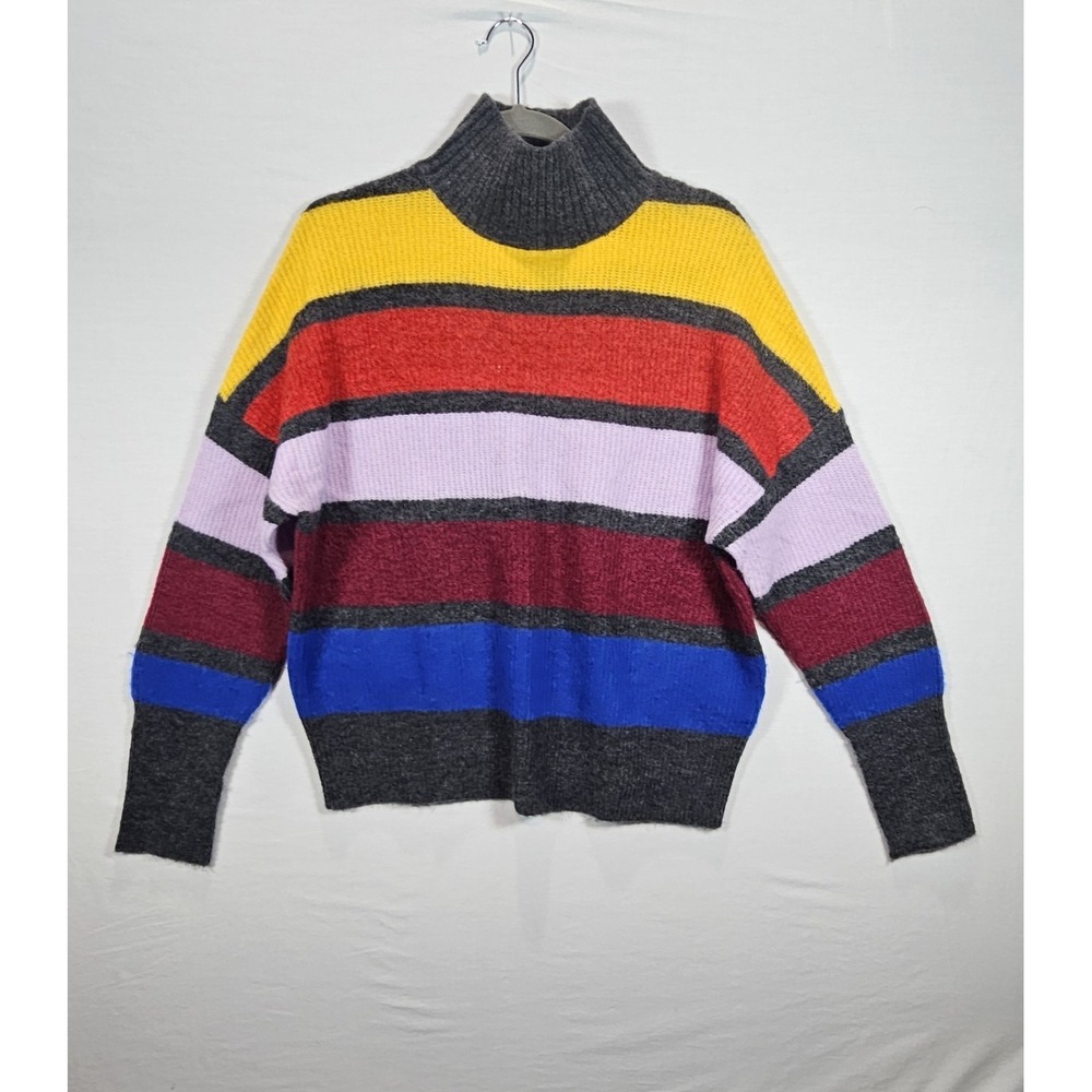 Express Women's S Colorblock Striped Turtleneck Sweater Bold Retro Knit